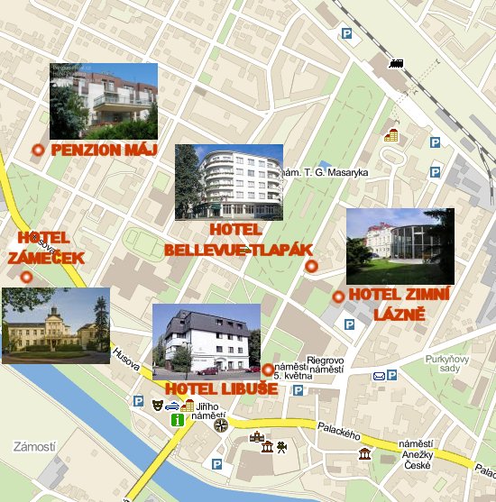 Mapa - Luhačovice, hotely